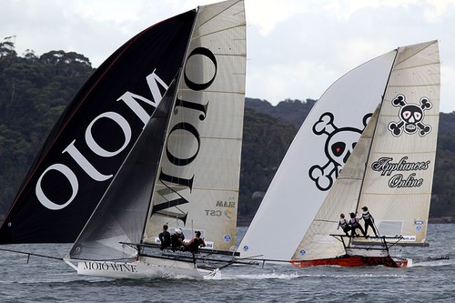More spinnaker action with Mojo Wine and Appliancesonline - Race 1 JJ Giltinan Trophy &copy; Frank Quealey /Australian 18 Footers League http://www.18footers.com.au